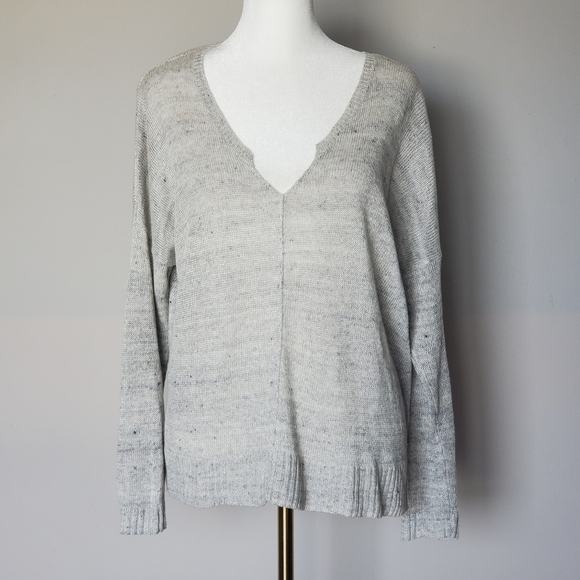Eileen Fisher V-Neck Linen Loose Knit Sweater Gray Sustainable Capsule Neutral - Picture 6 of 6